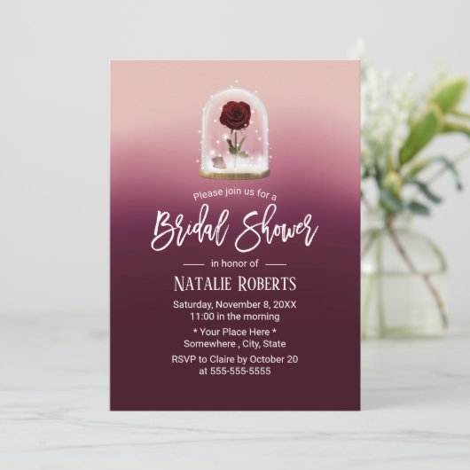 美しいバラフラワードームフェアリーテールブライダルシャワー 招待状 (スタンド正面)