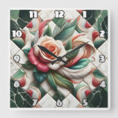 美しいバラモザイクカラフルアー離れト スクエア壁時計 (正面)