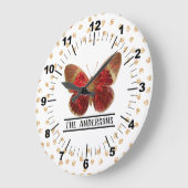 美しいバラレッド&金ゴールドバタフライ ラージ壁時計 (傾斜)