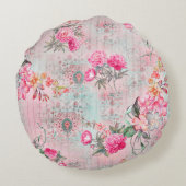 美しいバラヴィンテージ紙テクスチャ ラウンドクッション (裏面)