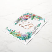 美しいバラ植物学フローラモノグラム 箔招待状 (回転した状態)