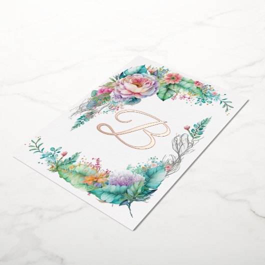 美しいバラ植物学フローラモノグラム 箔招待状 (回転した状態)