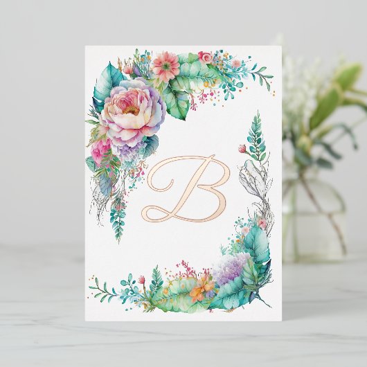 美しいバラ植物学フローラモノグラム 箔招待状 (立ち正面)