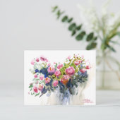 美しいバラ水彩画の休日はがき シーズンポストカード (スタンド正面)