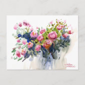 美しいバラ水彩画の休日はがき シーズンポストカード (正面)