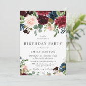 美しいバラ色とバーガンディゴールドの誕生日パーティー 招待状 (スタンド正面)