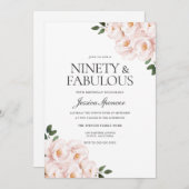 美しいバラ色のエレガントな90歳の誕生日 招待状 (正面/裏面)