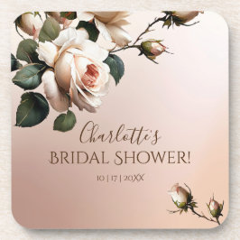 美しいバラ色のベージュ オイル ローズ ブライダル シャワー コースター