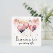 美しいバラ色の水彩ハート シーズンカード (スタンド正面)