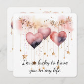 美しいバラ色の水彩ハート シーズンカード (正面/裏面)