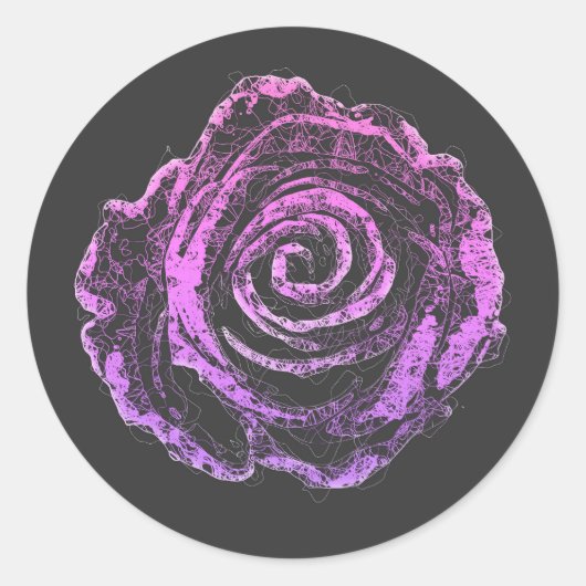 美しいバラ花びら輪郭ラインアート ラウンドシール (正面)