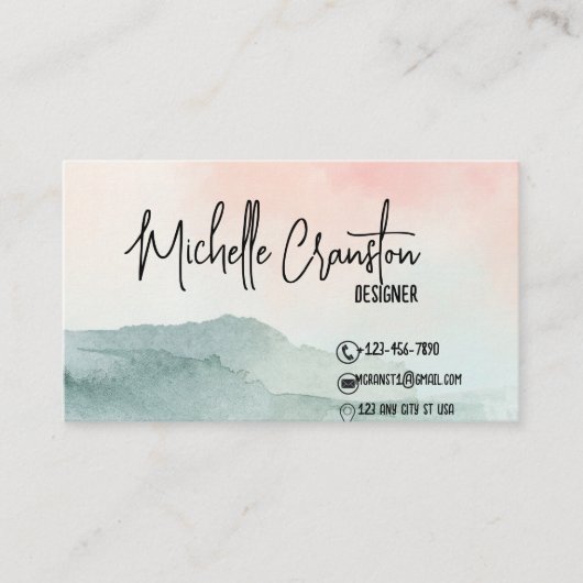 美しいバラ赤面と緑の水色 名刺 (正面)