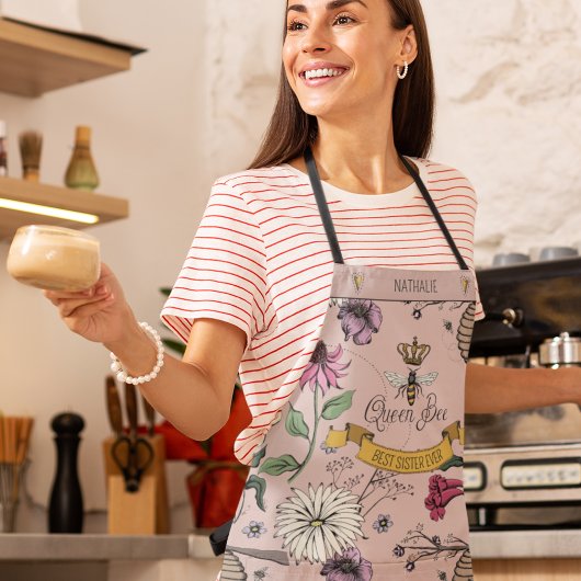 美しいバラ金ゴールドとブラッククイーンビー&リーフ エプロン