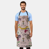 美しいバラ金ゴールドとブラッククイーンビー&リーフ エプロン (着用した状態)