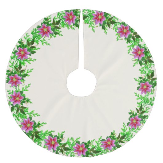 美しいバラ金ゴールドピンクフラワーガーランド ブラッシュドポリエステルツリースカート (正面)