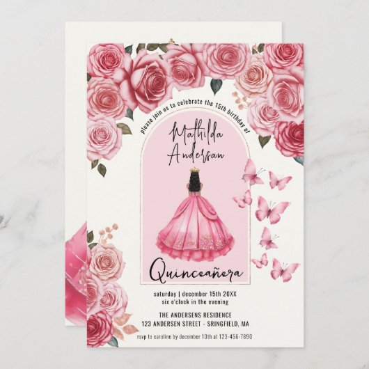 美しいバラ金ゴールドフローラプリンセスキンセアニェラ 招待状 (正面/裏面)