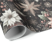 美しいバラ金ゴールド雪とポインセチア ラッピングペーパー (ロールコーナー)