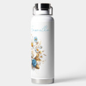 美しいバラ、デイジーとブルージェイ ウォーターボトル (背面)