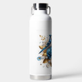 美しいバラ、デイジーとブルージェイ ウォーターボトル (正面)