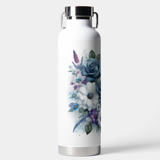 美しいバラ、デイジー、ハミングバード ウォーターボトル (正面)