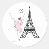 美しいバレリーナとエッフェルタワーダンスバレエ ラウンドシール (正面)