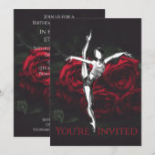 美しいバレリーナとバラのバレエ誕生日 招待状 (正面/裏面)
