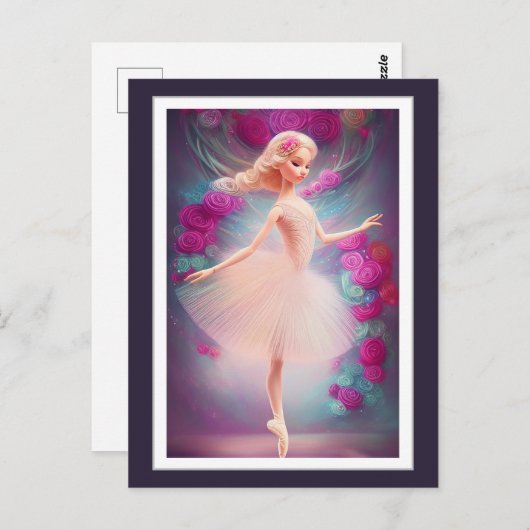 美しいバレリーナとバラフローラバレエダンス ポストカード (正面/裏面)