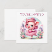 美しいバレリーナの豚ちゃんとお城 招待状 (正面/裏面)
