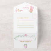 美しいバレリーナ女の子ベビーシャワー オールインワン招待状 (外側)