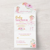 美しいバレリーナ女の子ベビーシャワー オールインワン招待状 (内側)