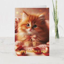 美しいバレンタインのキッテンのはがき 箔グリーティングカード