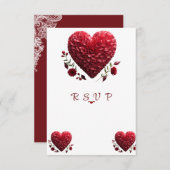 美しいバレンタインデーの花のハート 出欠カード (正面/裏面)