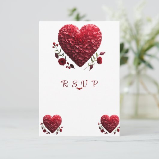 美しいバレンタインデーの花の葉のハート 出欠カード (スタンド正面)