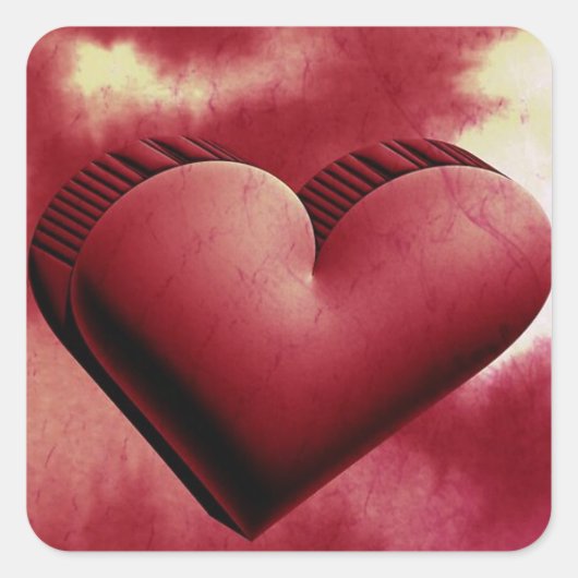 美しいバレンタインデー赤いハート3D水彩画 スクエアシール (正面)