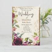 美しいバーガンディピンクとゴールドのウェディング 招待状 (スタンド正面)