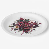 美しいバーガンディローズの花束 ペーパープレート (アングル)