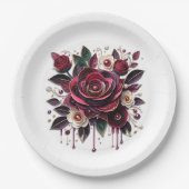 美しいバーガンディローズの花束 ペーパープレート (正面)