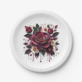 美しいバーガンディローズの花束 ペーパープレート (正面)