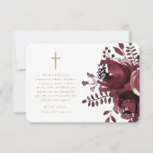 美しいバーガンディ フローラル 十字架 洗礼 お礼 サンキューカード (正面)