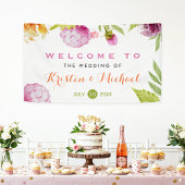 美しいパステルウォーターカラーフローラウェディングパーティー 横断幕
