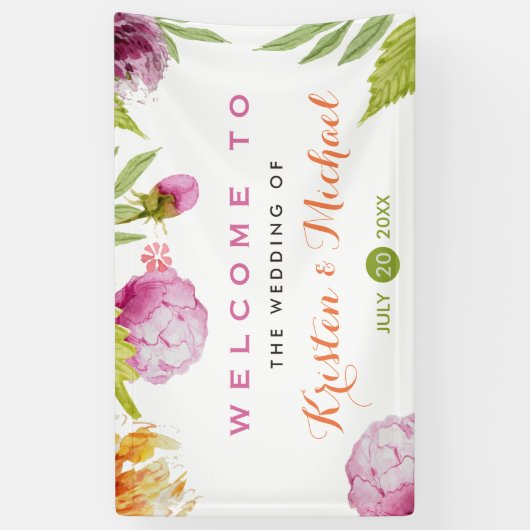 美しいパステルウォーターカラーフローラウェディングパーティー 横断幕 (縦)