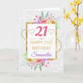 美しいパステルカラーの花とゴールドの誕生日 カード (黄色い花)
