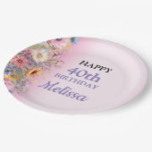 美しいパステルカラーの花の誕生日パーティー ペーパープレート (アングル)
