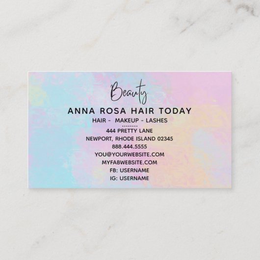 *~*美しいパステルガーリーソフトレかわいらしインボーモダン 名刺 (裏面)
