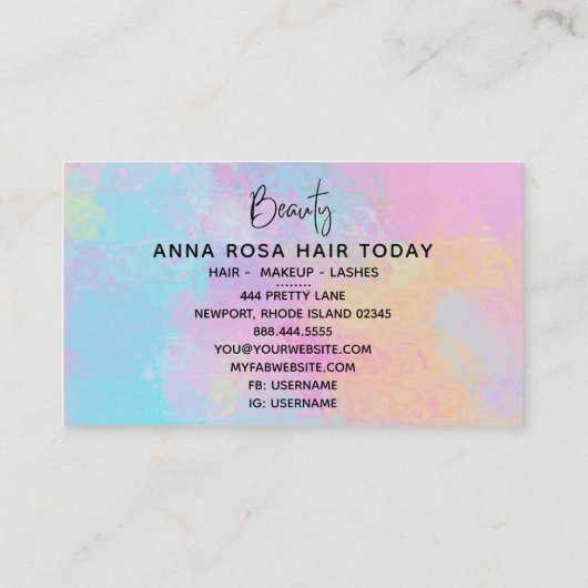 *~*美しいパステルガーリー抽象芸術レインボーモダン 名刺 (裏面)