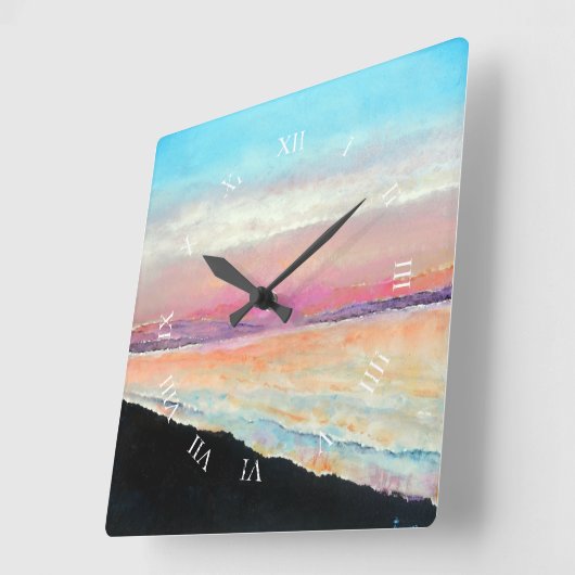美しいパステルズサンセット絵画ズ スクエア壁時計 (傾斜)