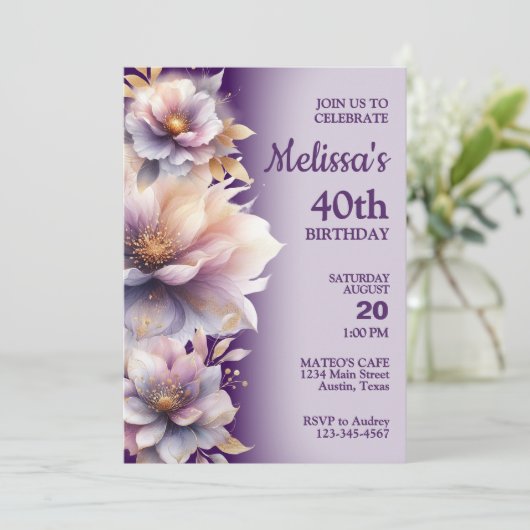 美しいパステルフラワーズバースデーパーティーの招待 招待状 (スタンド正面)