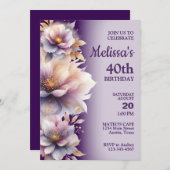 美しいパステルフラワーズバースデーパーティーの招待 招待状 (正面/裏面)