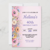 美しいパステルフラワーズバースデーパーティーの招待 招待状 (正面)