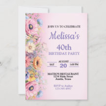 美しいパステルフラワーズバースデーパーティーの招待